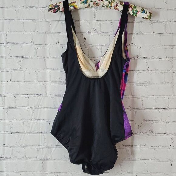 Vintage True Authentic 90s Vibrant Floral Monokini Swimsuit USA Made Size 14 - Picture 9 of 16